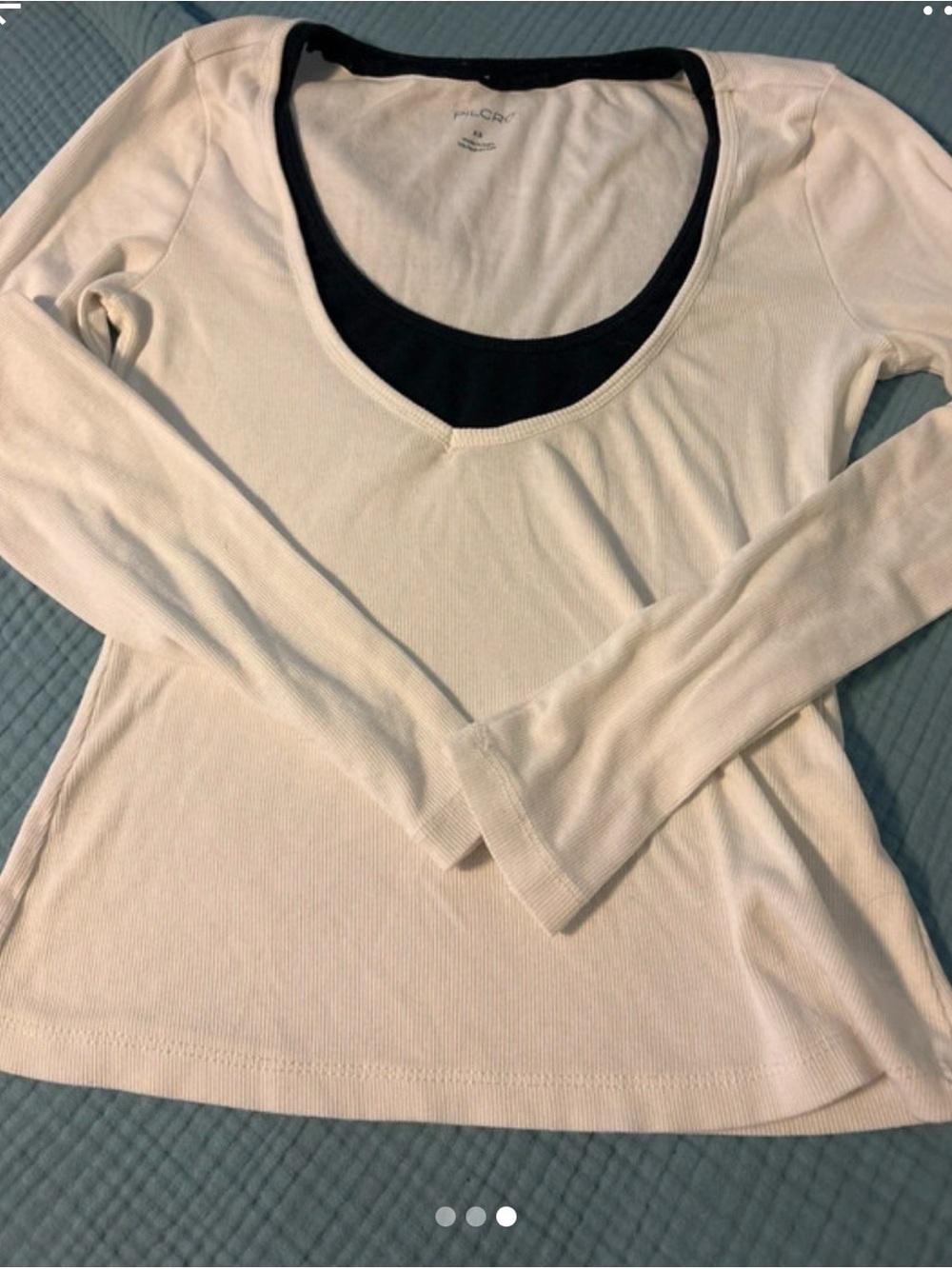 Pilcro and the Letterpress White Long-Sleeve Scoop Top with Black Inner Detail